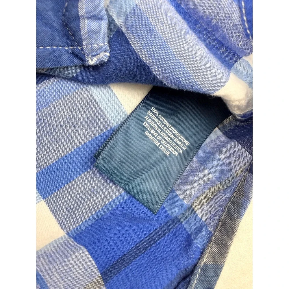 Ralph Lauren Boys Blue White Plaid Short Sleeve Button Down Shirt Size L 14-16